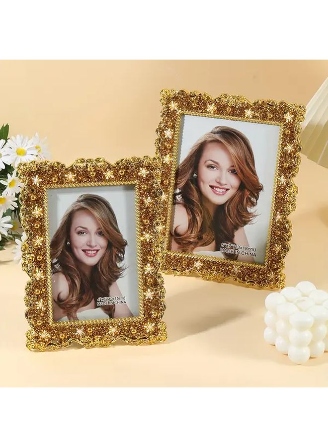 Christmas Model Floral Photo Frame Gold Plated Yellow Snowflake Detail For 6x4 7x5 Inch Photos Home Decor - Image 1
